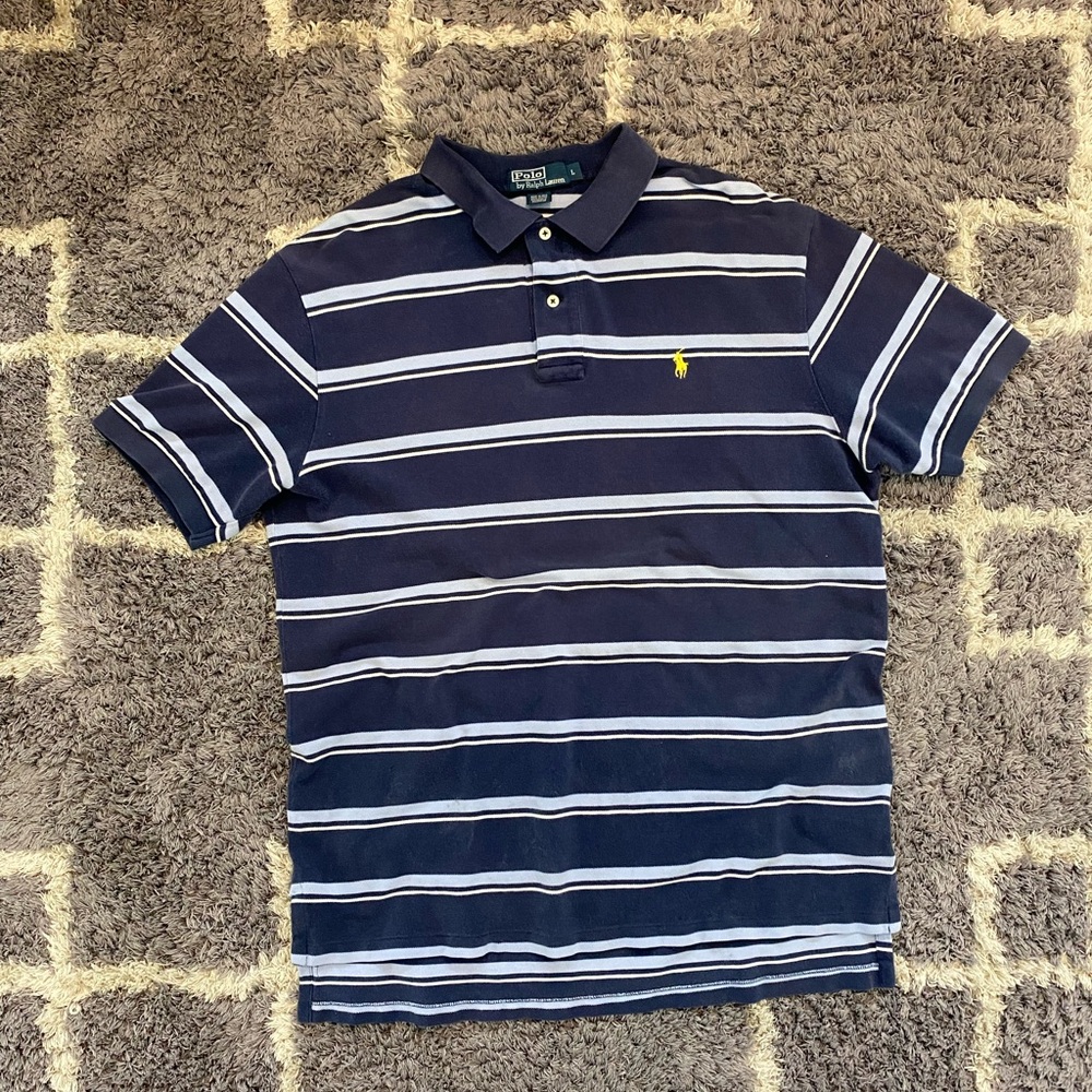 Blue Ralph Lauren Polo with White Stripes | Quick Shipping
